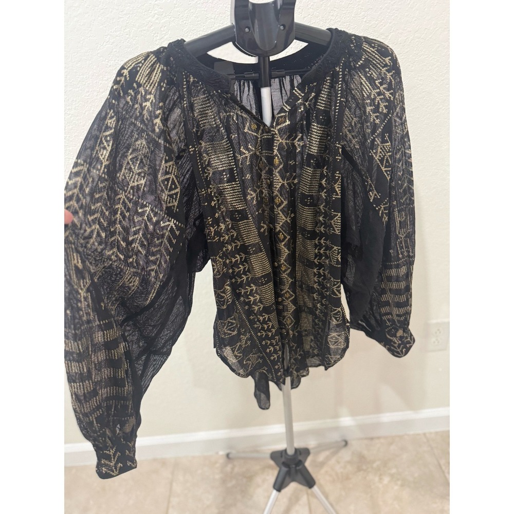 FP New Romantics Palacio Blouse Boho Peasant Blouse Women's M Sheer Festival